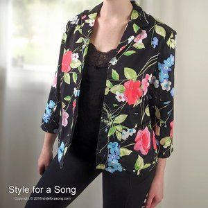 Vintage Black Pink Floral Light Weight Blazer M